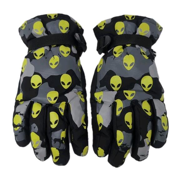 Youth Alien Print Winter Gloves Outdoor Cold Weather Warm Snow Gloves One Size - Picture 1 of 6